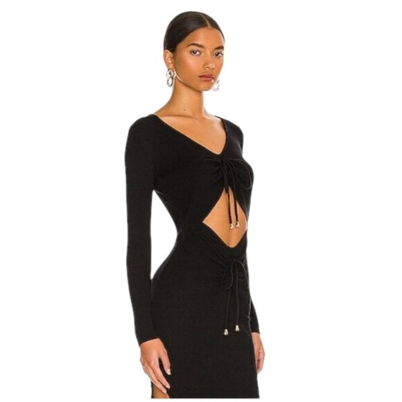 More To Come Dresses & Skirts - MORE TO COME Ribbed Black Long Sleeve Sweater Stomach Cut Out Dress-Small